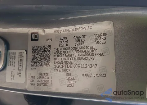 2024 Chevrolet Colorado 4Wd Z71 из США, поврежденный, VIN 1GCPTDEK0R1124347